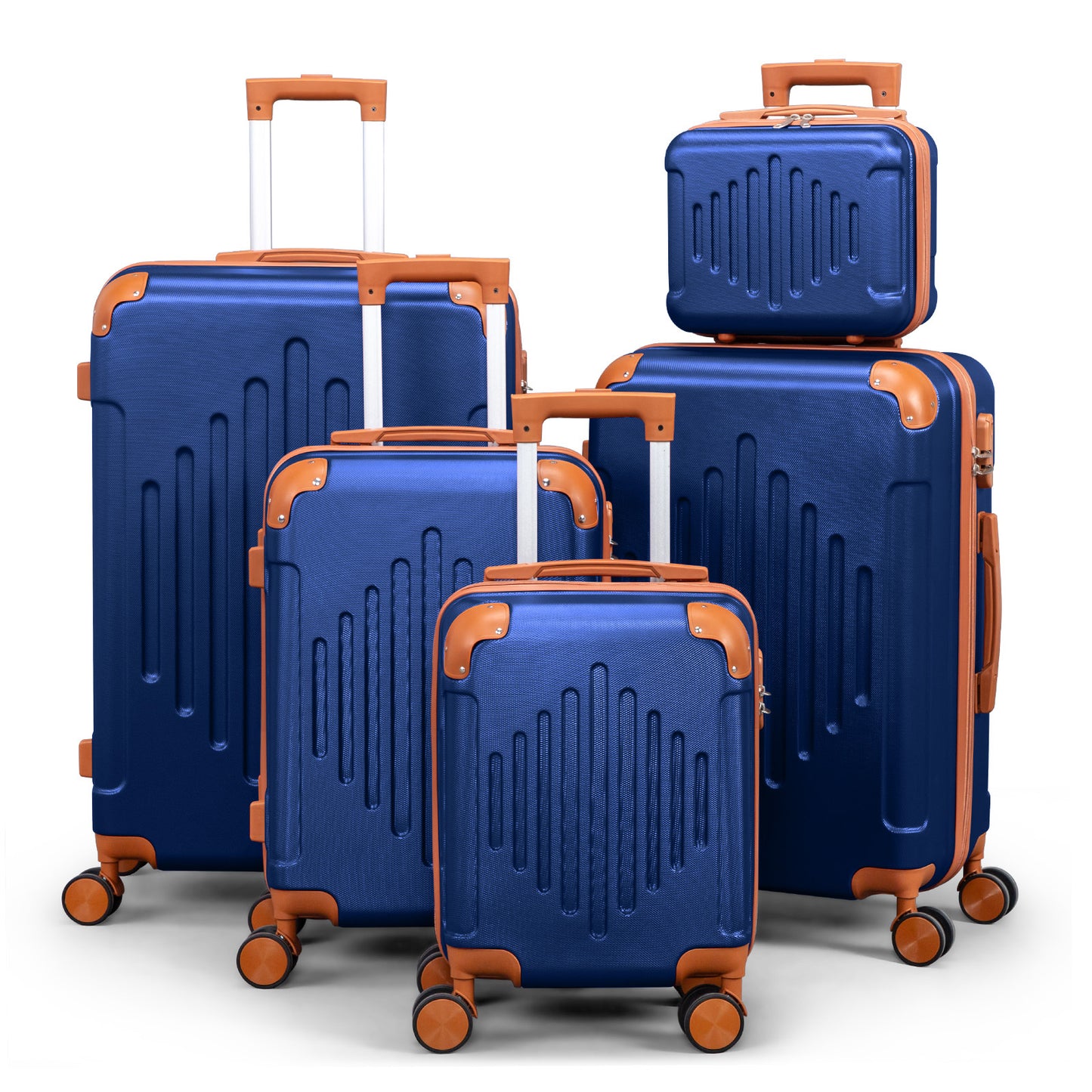 4/5pcs Hard Shell Luggage Set, Expandable & Lightweight Hardside Suitcase With 360° Spinner Wheels (12, 16, 20, 24, 28 Inch) - Stylish White Paired With Brown Luggage