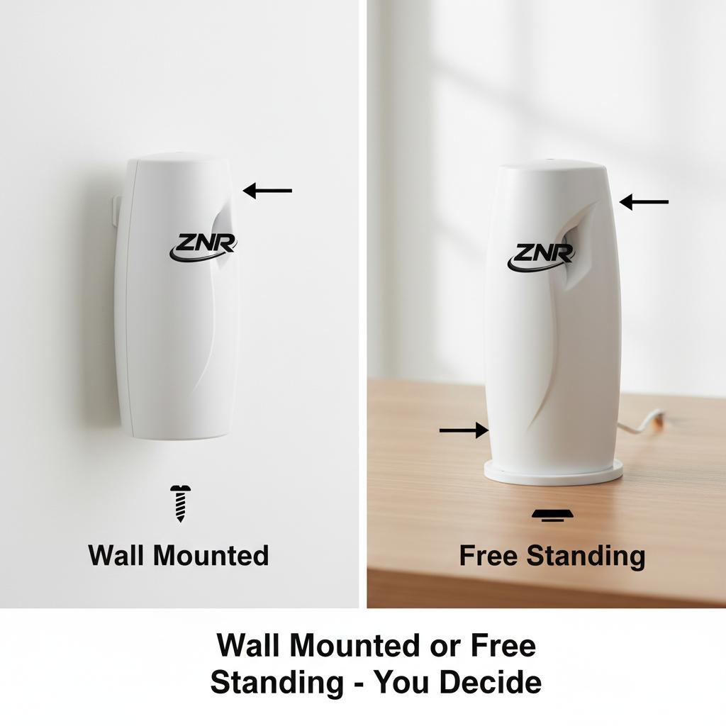 Automatic Air Freshener Spray Dispenser with 3 Fragrance Refills – Wall Mounted or Free Standing, White, Ideal for Home, Office & Bathroom