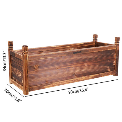 30cm/60cm/90cmL Wooden Rectangular Planter Box Raised Garden Yard Patio Flower Vegetable Planter Bed Indoors Outdoors