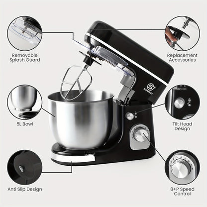 SUPERLEX 3-in-1 Stand Mixer 5L with 8 Speeds, Kitchen Machine with Pulse with Dough Hook, Whisk, Eggbeater Attachment for Baking Cake Bread 1300W