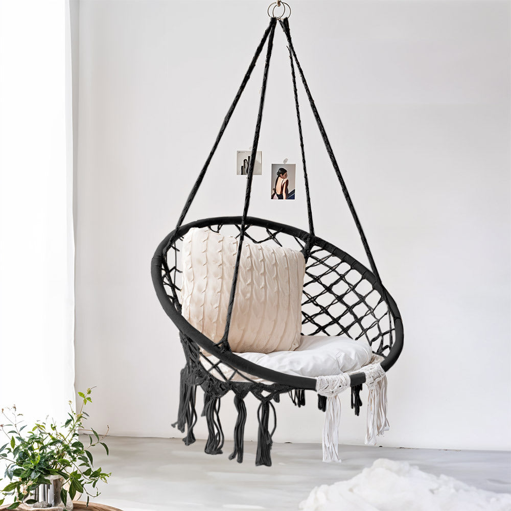 Balcony Rocking Chair, Courtyard Woven Hanging Basket, Hanging Cotton Rope Iron Ring Hanging Chair, Suitable for Indoor, Outdoor, Home, Balcony, Courtyard, Garden, Maximum Load Capacity: 200kg, Material: Iron Ring, Cotton Rope (No Include Cushion)