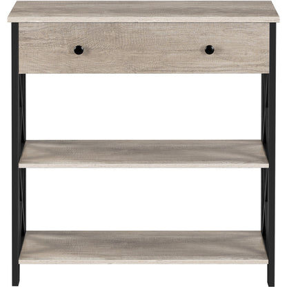 Costoffs Vintage Console Table with 1 Drawer and 2 Open Shelves, Versatile Sofa Table Modern Hallway Table X-Shaped Metal Frame Design for Living Room/Bedroom/Study/Kitchen/Hallways, Rustic Brown