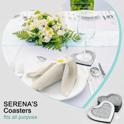 Serena's® Set of 4 Crystal Coasters – 10cm Glass Mirrored Drink Coasters with Glitter Crushed Diamond Design – Elegant Coasters for Home, Kitchen, Bar, or Table Decoration