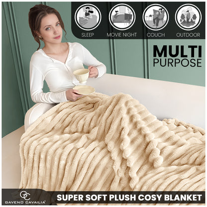 GC GAVENO CAVAILIA Luxury Ribbed Throw Blanket, Ultra-Soft and Cosy Plush Fleece, Lightweight Decorative Sofa Bed Cover, Perfect for All Seasons, Size 150x200cm, Premium Quality Polyester, Stylish Design for Home Comfort | Fast Dispatch from Local Warehou