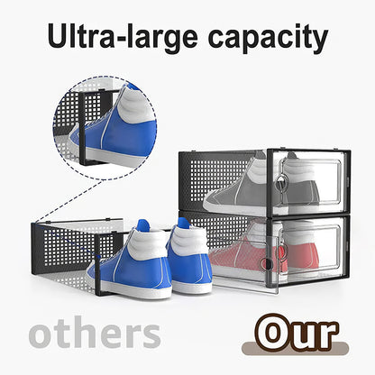 Pack of 12 Stackable Shoe Organizers Shoe Storage Boxes with Dustproof Doors, Large Shoe Boxes Transparent Foldable Shoe Storage Cabinet, Portable Space-saving Shoe Box, Under Bed Shoe Containers, Versatile Footwear Containers Holder for Entryway, Closet,