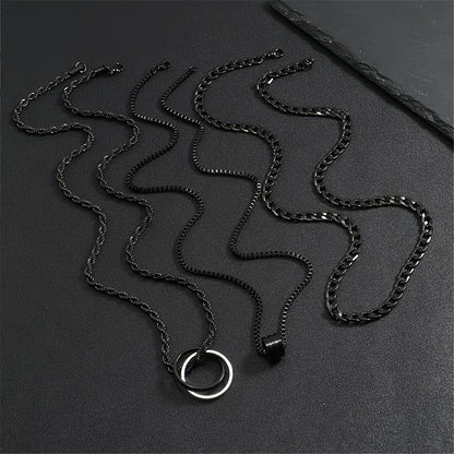 3pcs Black Stainless Steel Men's Cuban Link Twisted Chain Set, Suitable for Clothing Accessories