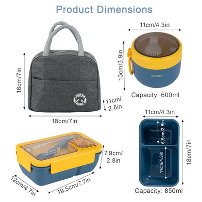 Bento box lunch set, leak proof meal preparation container, with insulated lunch bag and utensils, portable school office picnic travel lunch box