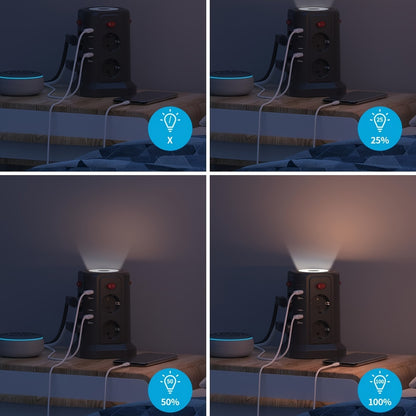 Upgraded New Product Tower Extension with USB Slots 3.02m, 20W Fast Charger with Night Light, (13A 3250W)5 USB Ports & 8 Way, Surge Protected Extension with 4 Independent Switch, Extension Cable for Home Office for Business for Factory