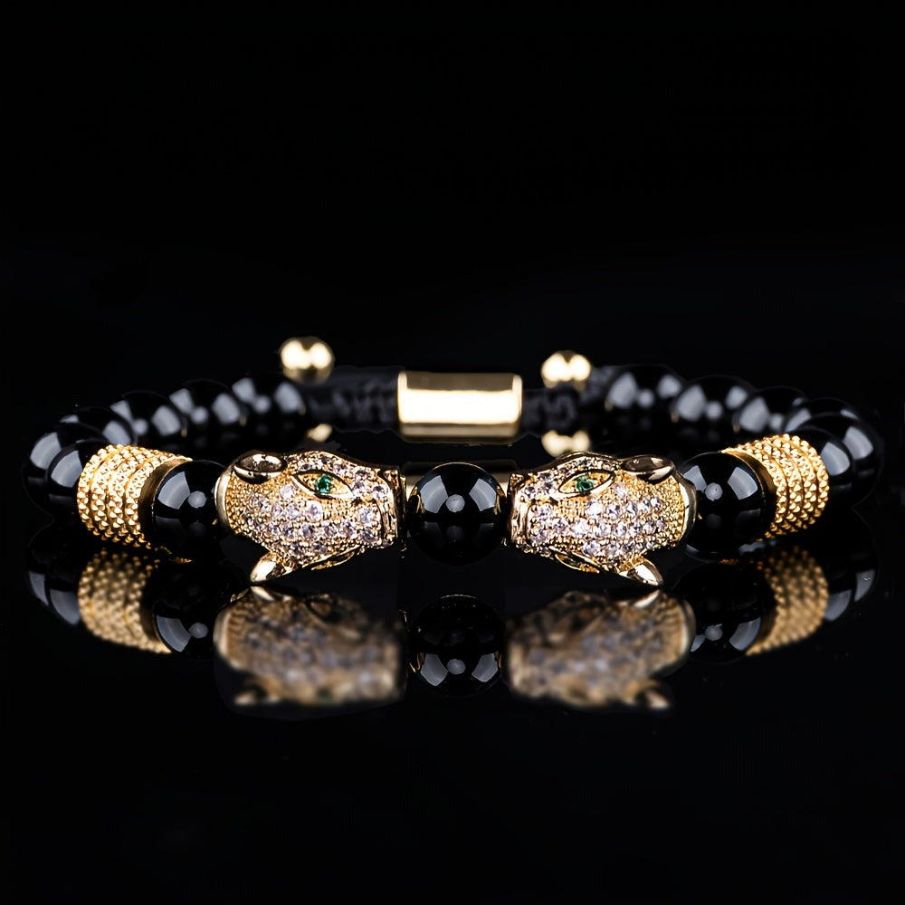 New Trend in Men'S Bracelets Featuring Braided Design, Pave CZ, Double Leopard Head, Enamel, And Jewelry for Men