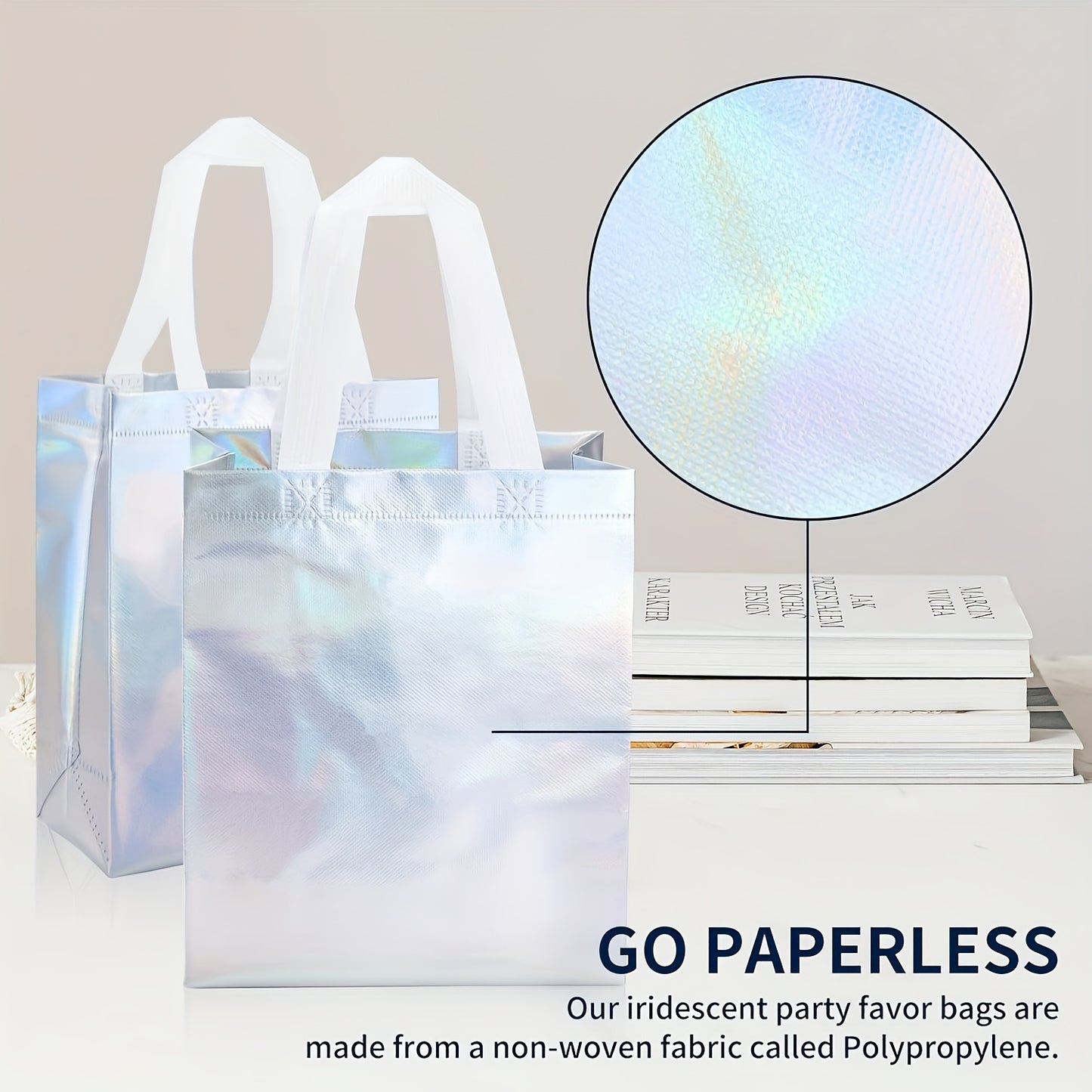 Gift For Her/Him Set of 15 Shimmering Holographic Bags Featuring Handles - Medium-Sized Tote Bags Ideal for Birthdays, Celebrations, Weddings, And Christmas - Vibrant Rainbow Sparkle Pattern, Sturdy Non-Woven Fabric