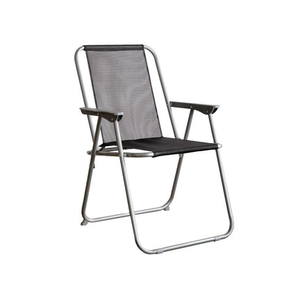 Pack of 2 Foldable Garden Chairs Powder-Coated Grey Metal Frame Black Fabric Seat Lightweight Portable Outdoor Folding Chair