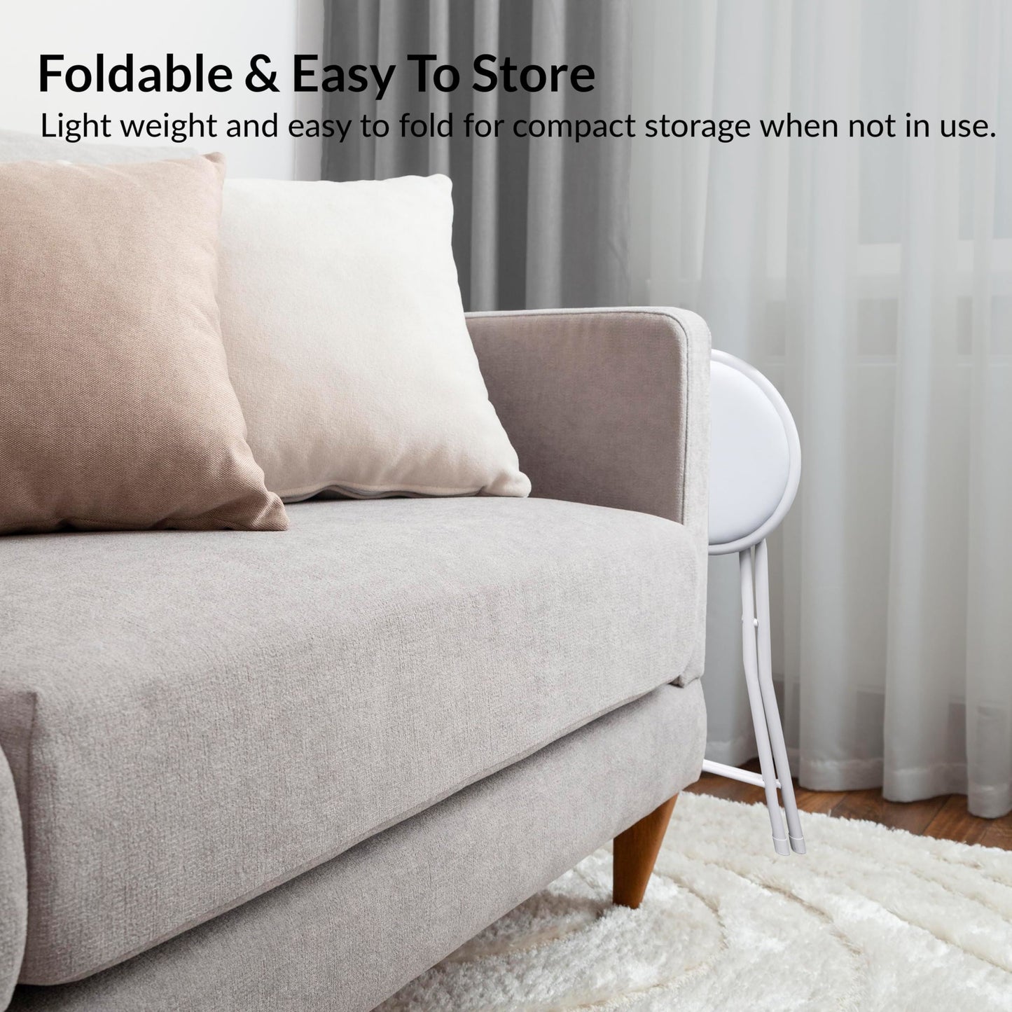 BLACK WHITE FOLDING STOOL ROUND FOLDABLE METAL SPACE SAVING STOOLS PADDED SEAT