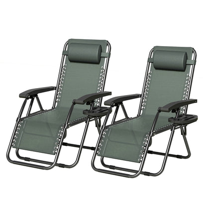 Zero Gravity Chair Foldable Reclining Outdoor Patio Lounge Chair with Padded Pillow Armrest Footrest Cup Holder Textilene Fabric Camping Garden Sunlounger Set of 1 or 2