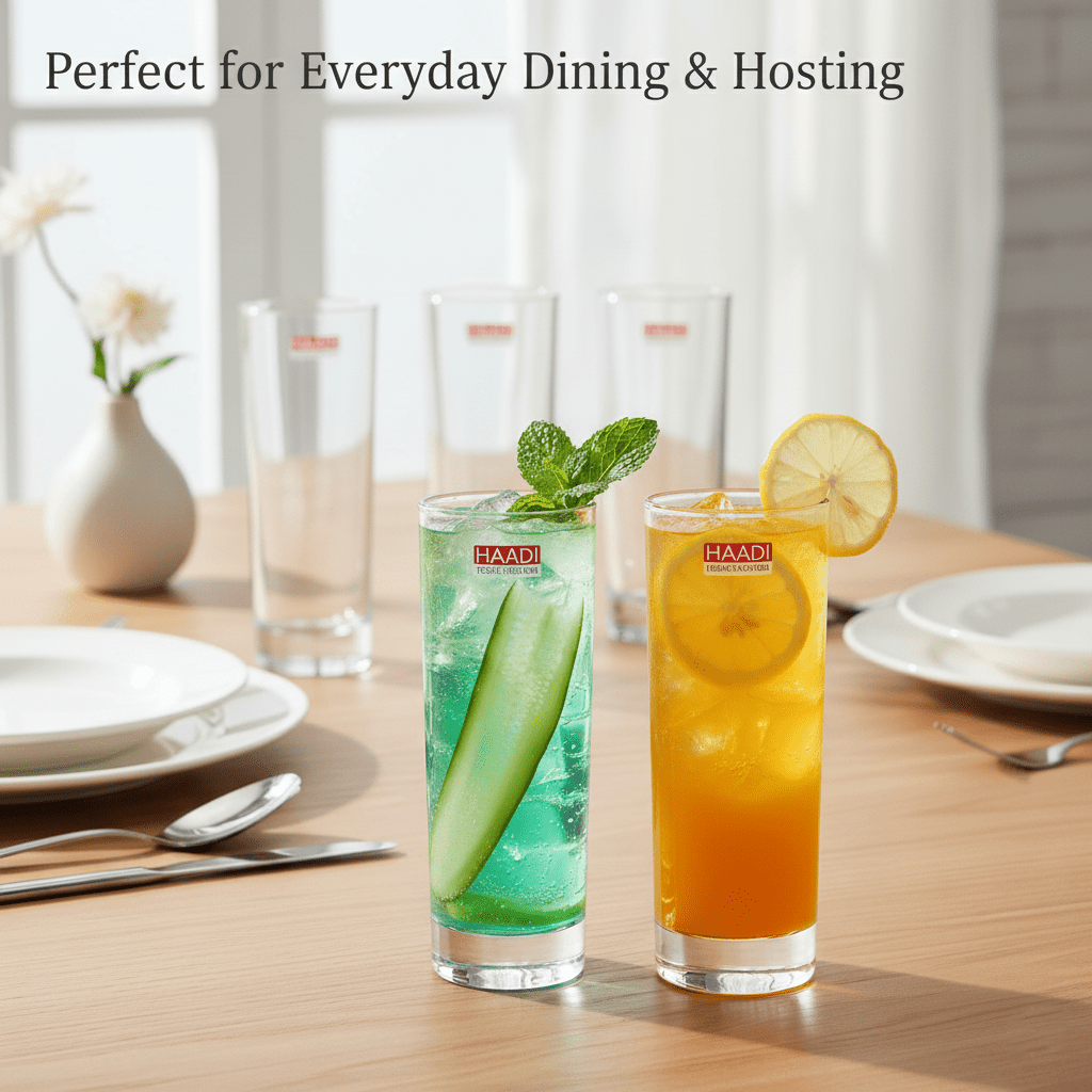 Drinking Glasses 6 Pcs 270ml, Clear Glass Cups Set for Water, Juice, Soft Drinks, Kitchen Use