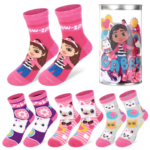 Gabby'S Dollhouse 4 Pair Ankle Cotton Socks for Kids - Ideal Kids Girls Children Gift - Packed in Round Money Piggy Bank Plastic Cylinder