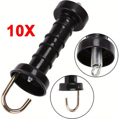 10 Pack Electric Fence Handles Insulated Spring Tension Gate Handle for Fencing Black