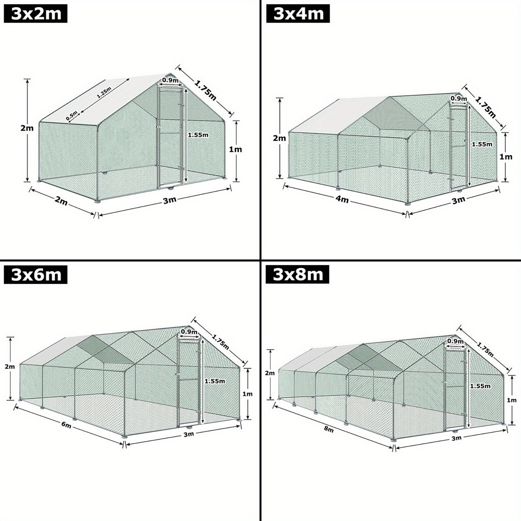 Walk-In Chicken Run 3x2m to 3x8m Galvanised Steel Poultry Cage Outdoor Enclosure for Chickens Rabbits Ducks