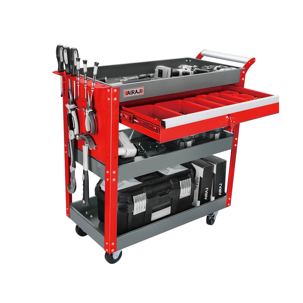 Heavy Duty 3-Tier Rolling Tool Cart With Rubber Wheels, 199.58 KG Capacity Tool Storage Cart, Rolling Tool Cart, Utility Cart For Garage, Warehouse, And Repair Shop, Blue