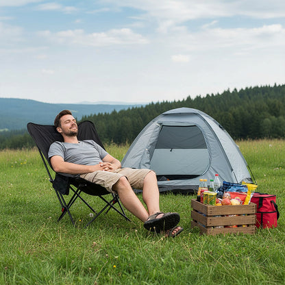 Portable High-Back Moon Chair (Three-Position Adjustment) Seat or Recline, Side Storage Pocket,Foldable Outdoor Chair Camping Picnic Lounger, Midday Rest Fishing Chair, Garden Seat Three Colours Available (Complimentary Storage Bag)
