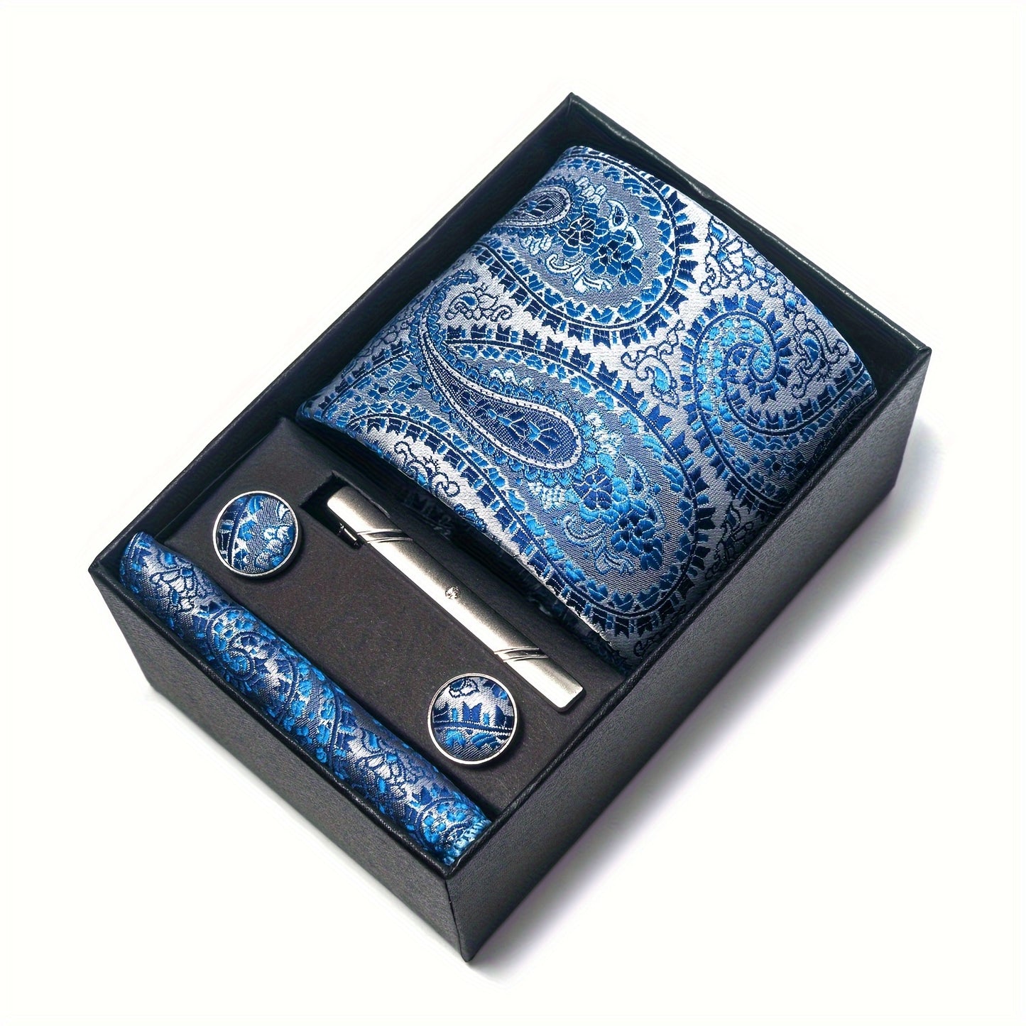 Men Men Black Paisley Tie Wedding Gift Box Tie Pocket Squares Set Necktie Box Suit Additions Fit Wedding