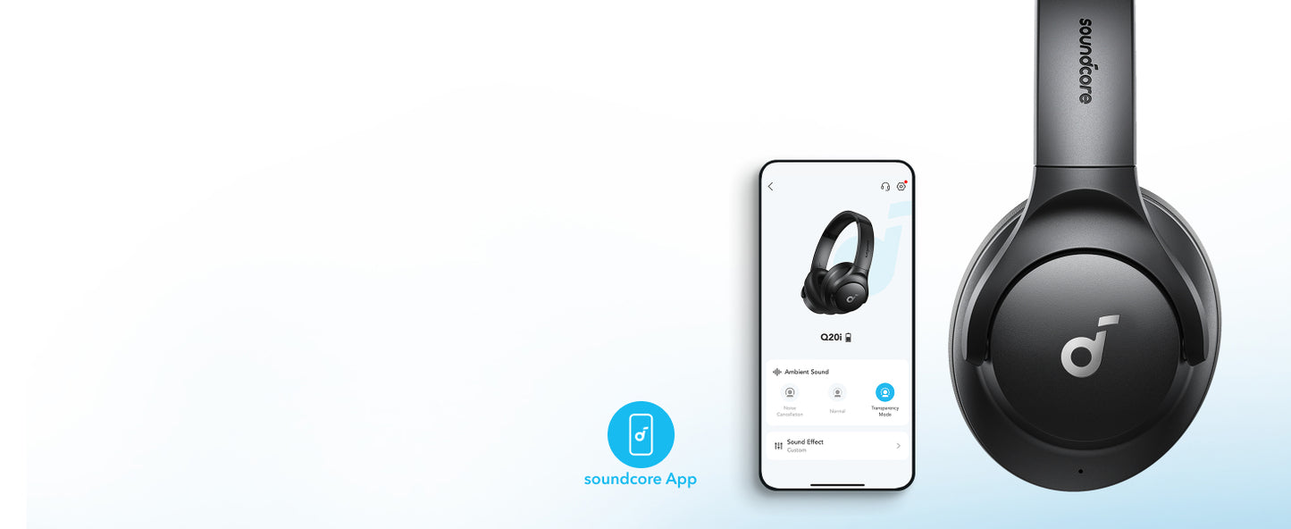 soundcore by Anker Q20i Hybrid Active Noise Cancelling Foldable Headphones, Wireless Over-Ear Bluetooth, 40H Long ANC Playtime, Hi-Res Audio, Big Bass, Customize via an App, Transparency Mode (Renewed)