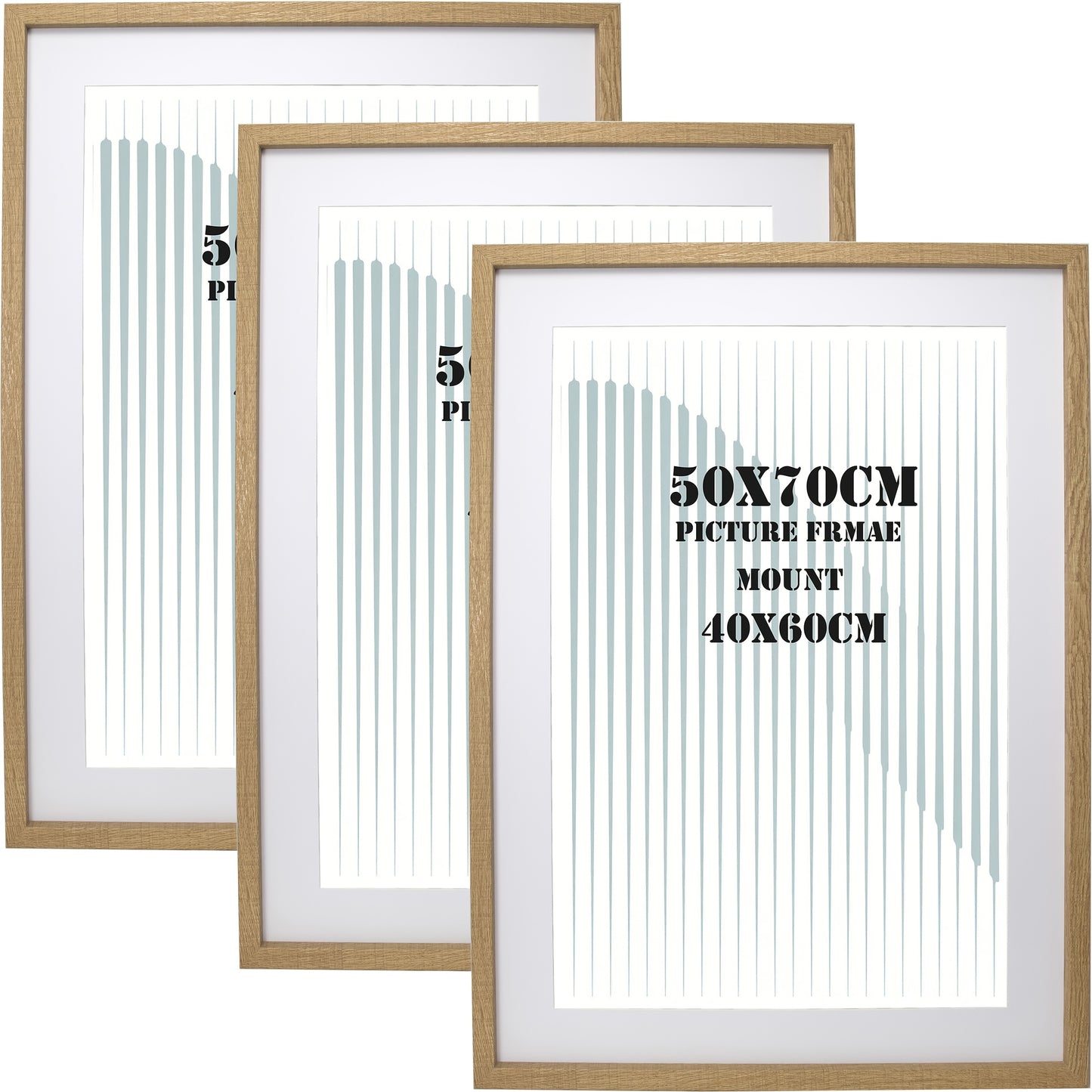 MDF Picture Frames, 50x70cm Set of 3 with Acid-Free Mount for 40x60cm, Available Colors: Black, White, Natural Wood