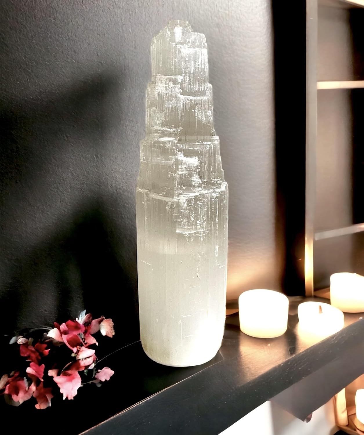 Selenite Mountain Pillars Handmade White Natural Raw Crystal Tower Healing Energy Mineral Meditation Charging Selenite Crystal Table Decorative Pillar Chakra Spiritual Gift Decorative