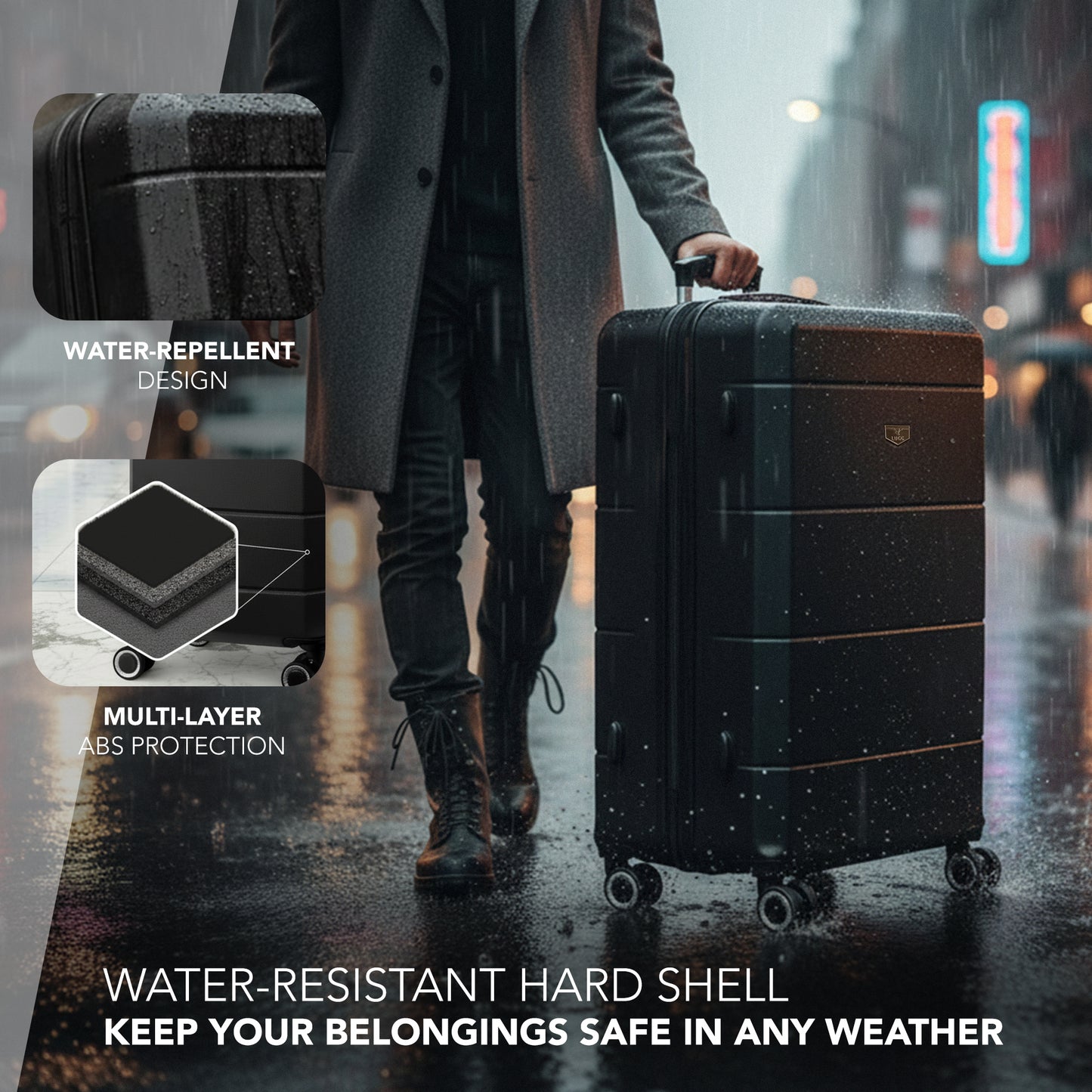 LUGG - Jetset 75x49x29cm Large Suitcase – Lightweight Hard Shell Luggage with TSA Lock – Water-Resistant ABS Spinner Suitcase – 4 Wheels Travel Bag- Midnight Blue (28 inch)