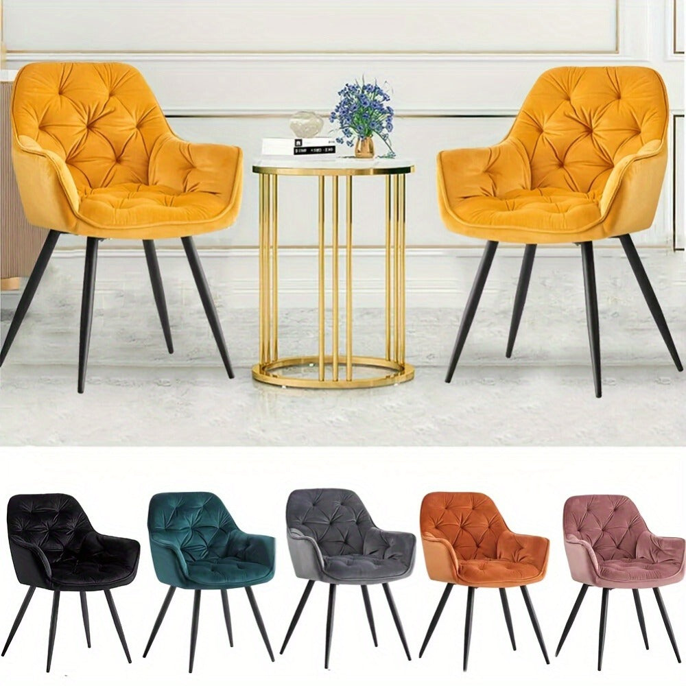 Velvet Padded Dining Chair with Metal Legs & Armrest - Upholstered Tub Chair for Kitchen, Living Room, Bedroom & Office, 15 Colours, UK Stock
