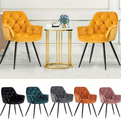 Velvet Padded Dining Chair with Metal Legs & Armrest - Upholstered Tub Chair for Kitchen, Living Room, Bedroom & Office, 15 Colours, UK Stock