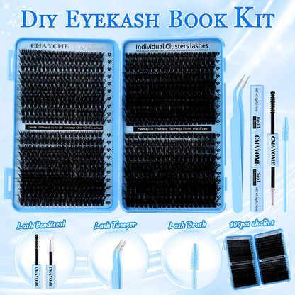 621-800pcs Lash Book Kit-8-16mm Premium Lash Extensions 10D-150D,Bold Wild Volume Falsies,Individual Cluster Lashes with Glue Tweezers Brush,Christmas Eve NYE Bash Winter Party Daily Wear,Soft Lightweight Reusable for Beginners&Beauty Aficionados