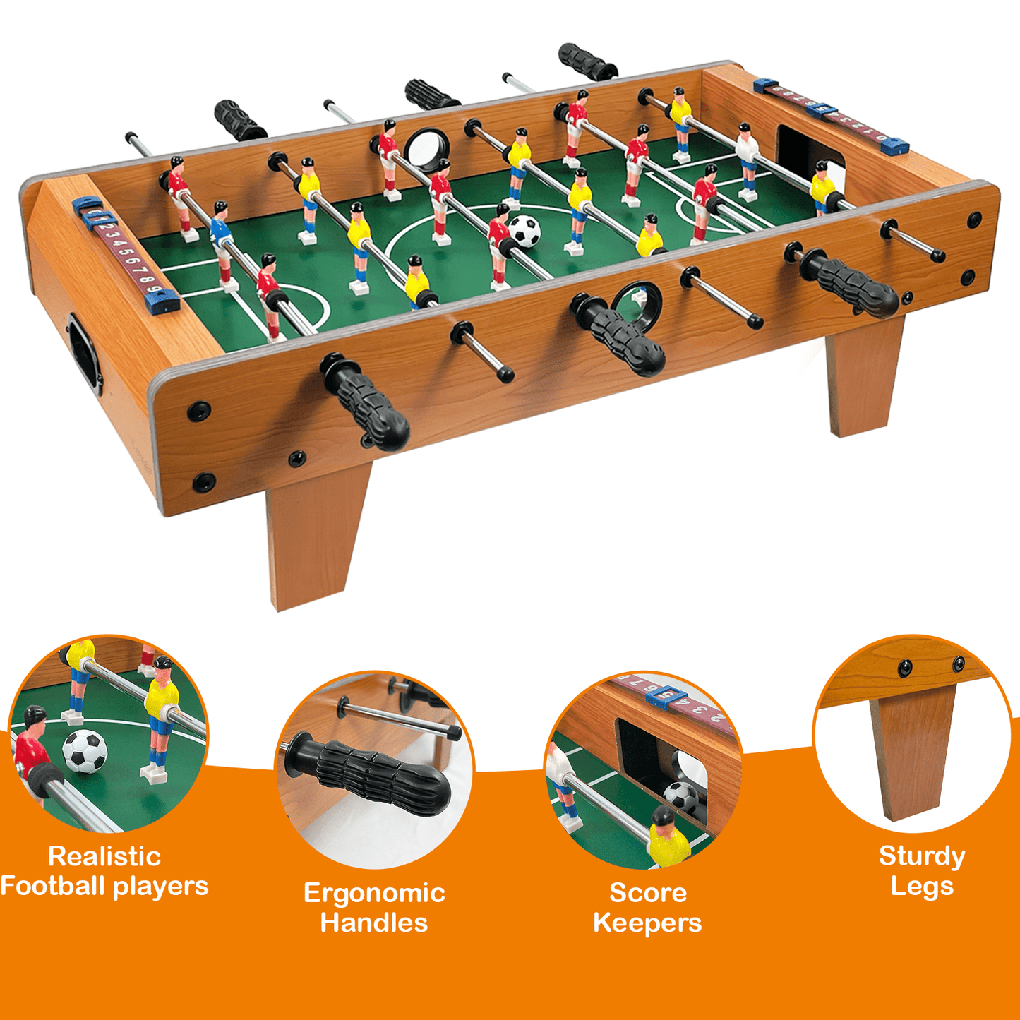 Wooden Table Football Game – Tabletop Foosball Soccer Game – Compact Table Top Football with Accessories, Fun Family Party Game & Xmas Gift Idea
