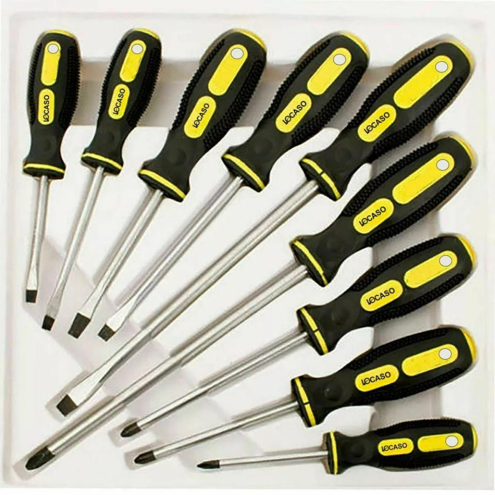 Magnetic Screwdriver Set 9 Piece – Heavy Duty Flat & Phillips Head Screwdrivers with Non-Slip Grip for Home DIY, Office & Appliance Repair UK