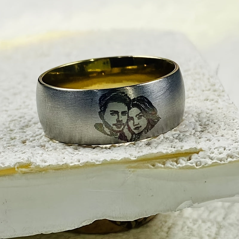 Custom Laser Engraved Photo Ring/Matte Brushed Stainless Steel/Laser Engraved Couple's Matching Rings as Memorial Keepsakes