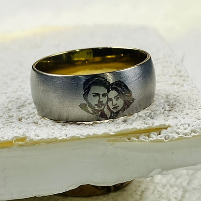Custom Laser Engraved Photo Ring/Matte Brushed Stainless Steel/Laser Engraved Couple's Matching Rings as Memorial Keepsakes