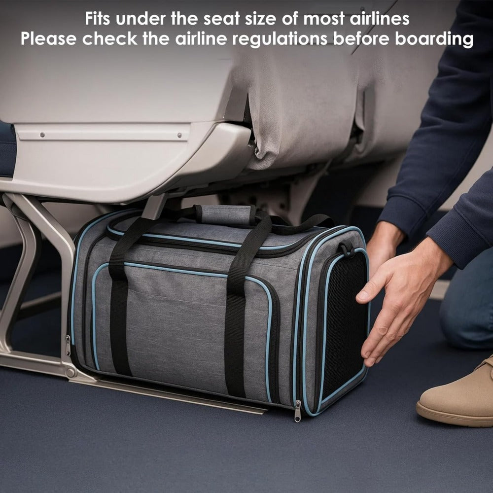 Airline Approved Expandable Soft Cat Carrier Bag with Mesh Windows, Shoulder Strap & Foldable Design – Portable Pet Travel Bag for Cats & Small Dogs