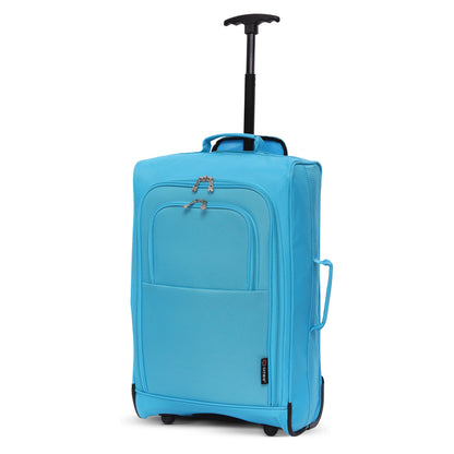5 Cities 21” / 55cm Lightweight Carry On Travel Cabin Trolley Bag with Wheels, Cabin Approved Hand Luggage, 2 Year Warranty – Black
