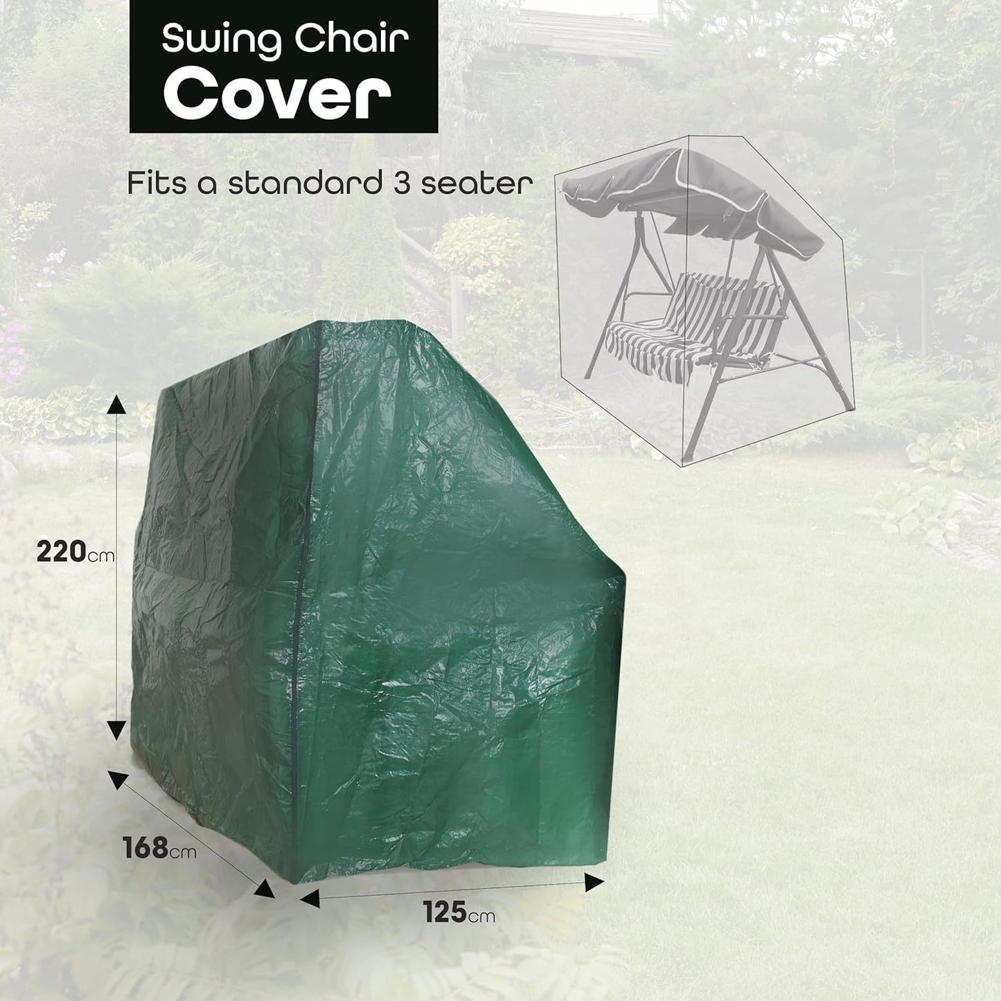 Garden Swing Covers Waterproof Heavy Duty Outdoor Swinging Chair Cover Windproof Anti-UV Patio Garden Hammock Cover With Zips (Green)
