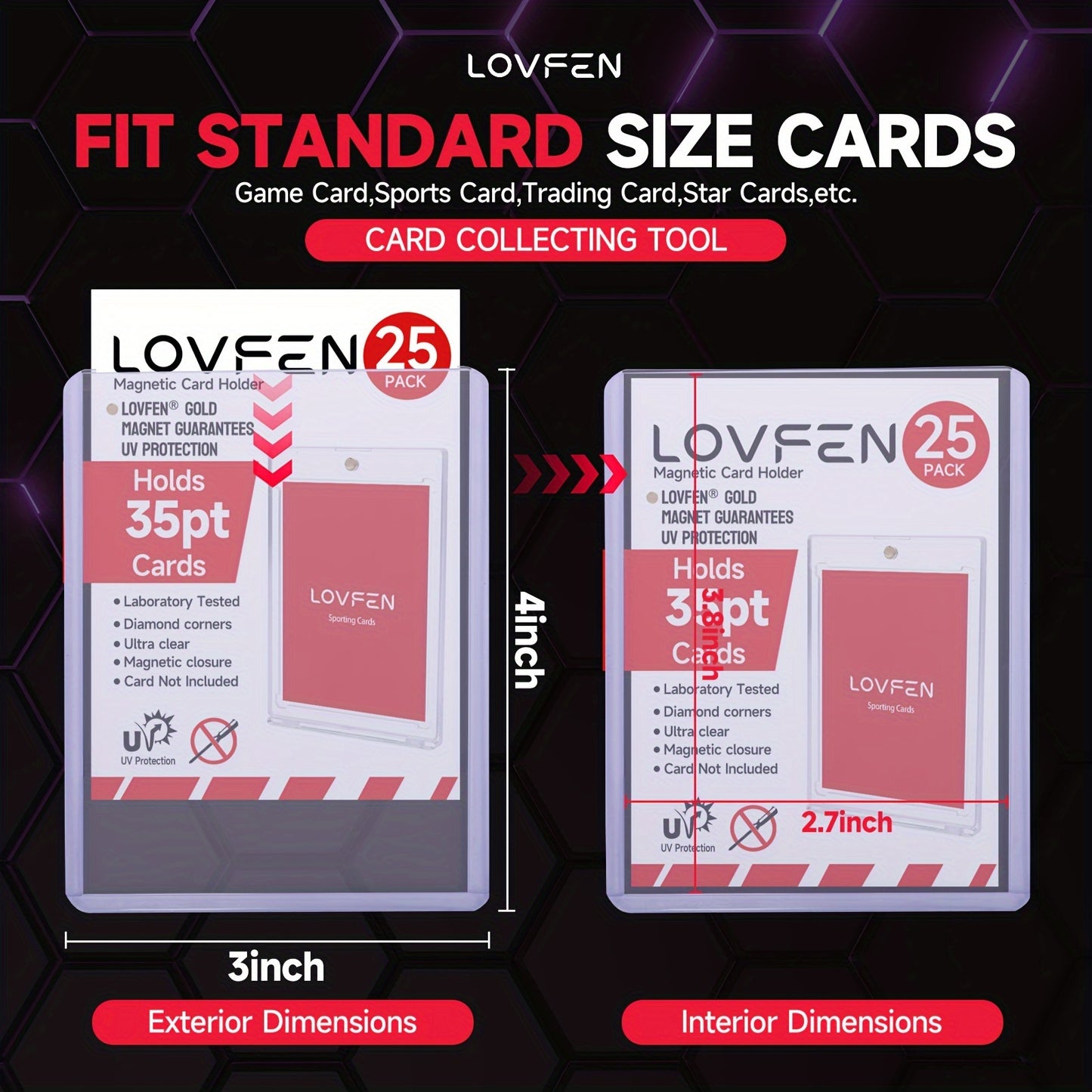 LOVFEN - 35pt Top Load for Cards - 1000 Count(40x25 Pack) - Regular 7.62x10.16 cm Trading Card Topload - Protect Your Baseball And Sports Cards with These Crystal Clear Hard Plastic Sleeves Protectors