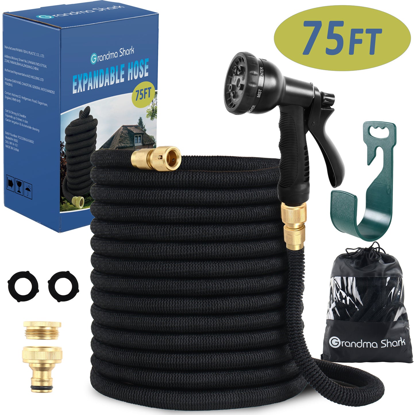 50FT/75FT/100FT Expandable Flexible Garden Hose Magic Hose Pipes Car Washing Gardening Hose with 7 Setting Professional Water Spray Nozzle Gun Expandable Hose Garden Hoses, Black