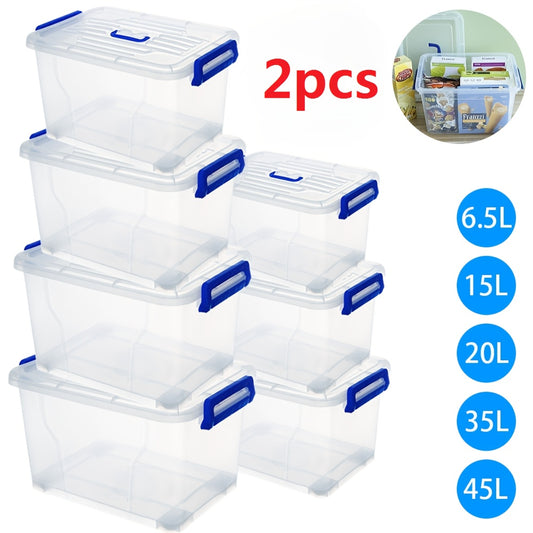 2pcs Covered Storage Boxes, An Open Storage Box, Transparent Storage Box, Sturdy And Stackable Storage Box, And Multi-functional Multi-sized Storage Box. These Are Highly Suitable For Organizing And Storing Items In Homes, Offices, Bedroom Wardrobes