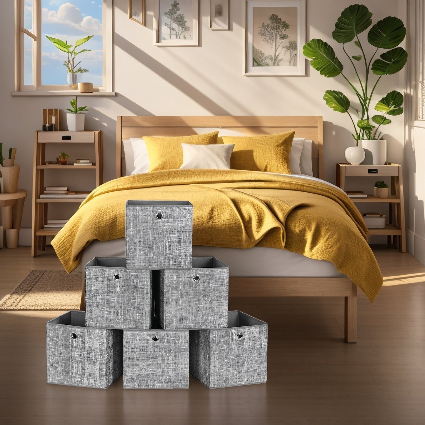 Set of 6 Storage Boxes, Fabric Boxes, Foldable, 30 x 30 x 30 cm, Fit Cube Storage Unit, for Shelves, Clothes Storage, Flecked Grey