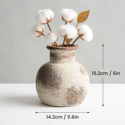 Ceramic Rustic Farmhouse Vase 6 Inch Terracotta Boho Flower Vase Decorative for Dried Flowers Home Decor Living Room Table Shelf Mantel Decoration (D5 x H6 inch)