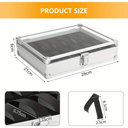 12 Slots Watch Box with Watch Display Storage Case Aluminium Watch Case with Removable Watch Cushion Display Lid Velvet Lining Metal Clasp for Men Women (Silver)