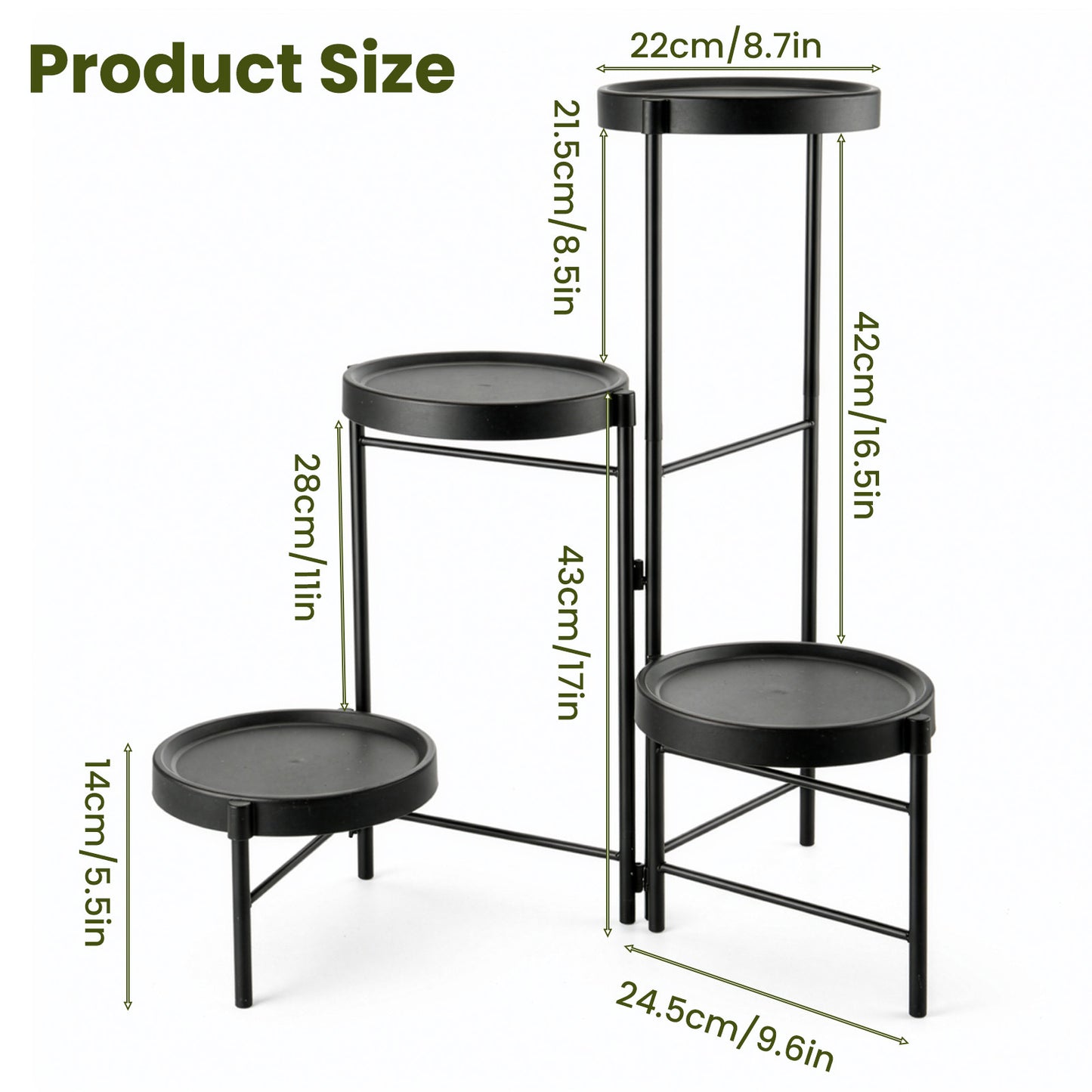 Metal Plant Stand with - Floor-Standing Indoor/Outdoor Shelf, Layered Flower Pot Display for Succulents, Herbs, Potted Plants - Sturdy Iron Shelf with - for Living Room, Balcony, - Modern & traditional Decor, -Free