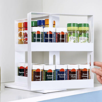 1 piece, double-layer rotating kitchen spice rack, plastic shelf, multi-purpose organizer for kitchen, pull-out cabinet and countertop storage for spice bottles and cans, space saving storage rack, white, size: 28 cm W x 10.2 cm D x 27.5 cm H