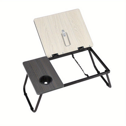 [Cozy Comfort] 73*40cm Versatile Folding Laptop Desk with Cup Holder - 5-Level Adjustable Tilt, Portable & Sturdy Wooden Frame, Ideal for Reading, Studying & Serving Breakfast in Bed - Available in Black, Walnut, Natural, Pink