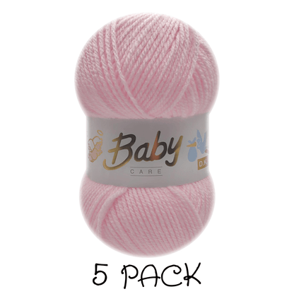 Woolcraft - Baby Care Double Knitting Yarn - 2 or 5 Pack of 100g Balls of 100% Acrylic Yarn - 13 Colours Available - Aqua, Beige, Baby Blue, Oyster, Denim, Lilac, Mint, Peach, Baby Pink, Rouge, Silver, White or Lemon - Perfect for Knitting or Crochet