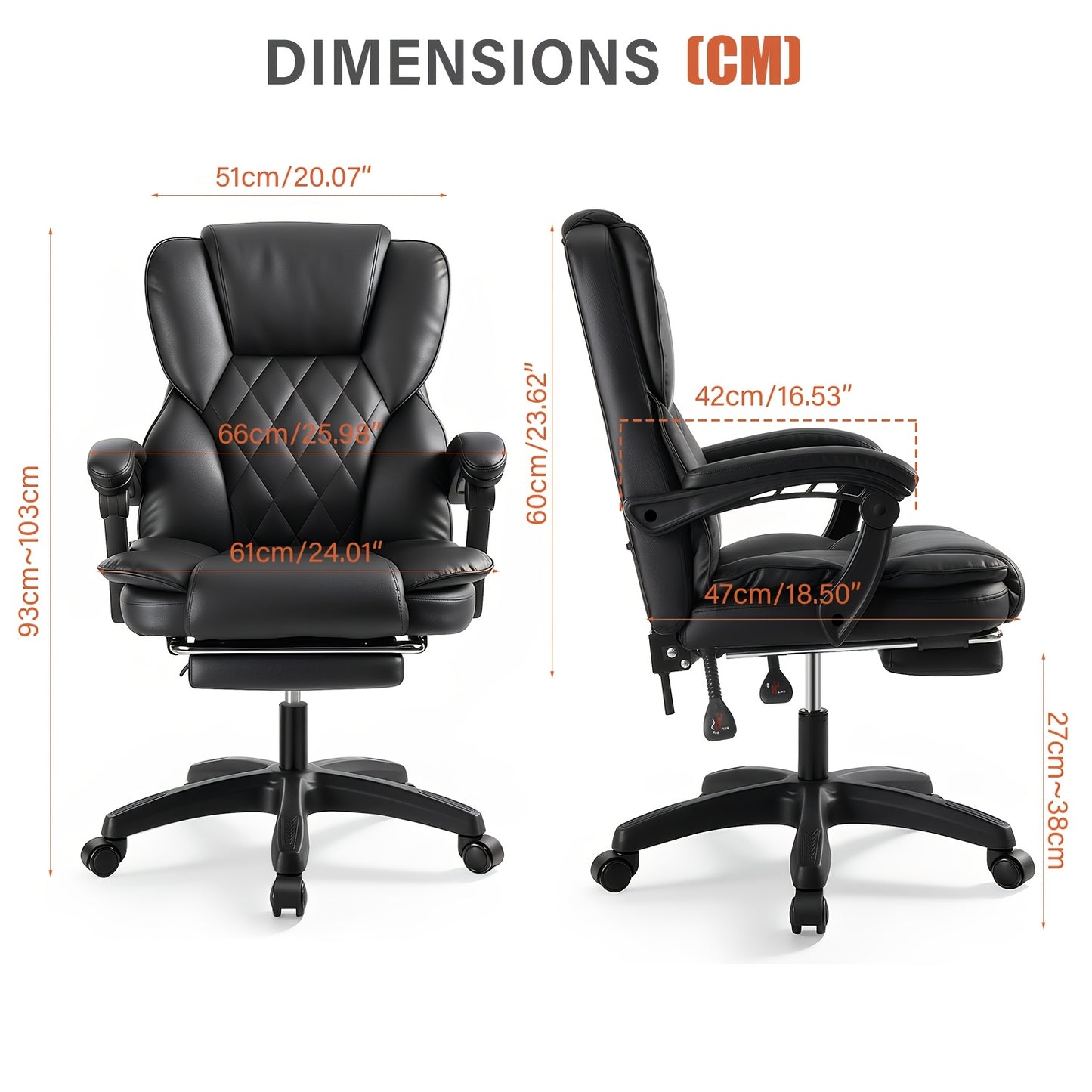 Heavy-Duty Executive PU Leather Office Chair with Footrest/Shelf Compatible for Gaming & Computer Desk, Swivel Reclining Chair with Manual Handle Adjustment, Cushioned & Backrest, Polished Base for Office, Hard Suitable for