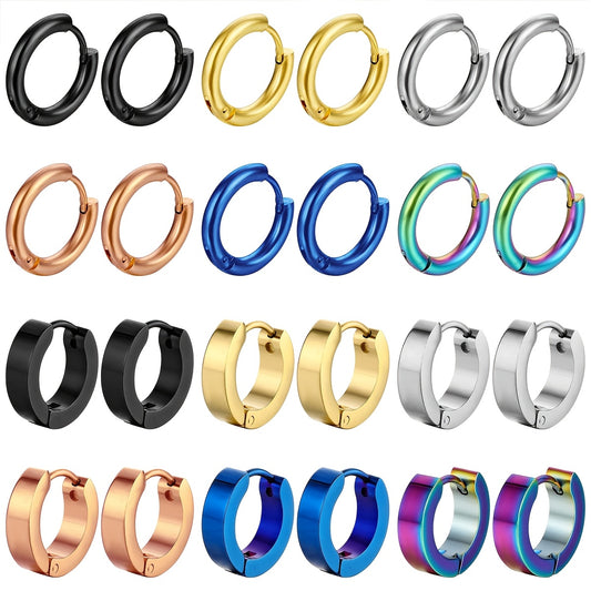 24pcs fashionable and simple Stainless Steel earrings set, suitable for both men and women, with multiple colors suitable for daily or party use, can be given as a gift to friends